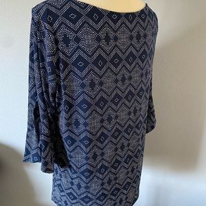 Navy ruffle sleeve blouse